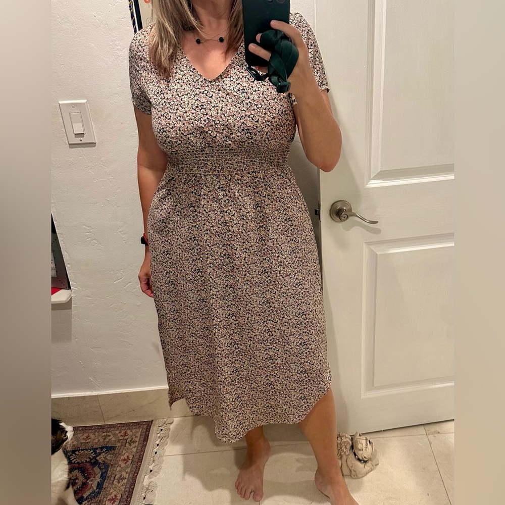 Gilli High Waist Short Sleeve Midi asymmetrical Dress  - Floral Size Large